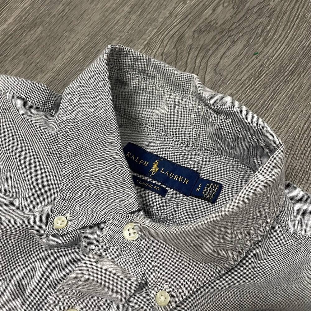 Polo Ralph Lauren Shirt Mens Large Gray Oxford Short Sleeve Button Down Pony - Picture 2 of 7
